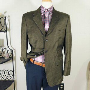 Jones New York Men's Sport Coat Blazer Green Black Houndstooth Wool Cashmere 40R